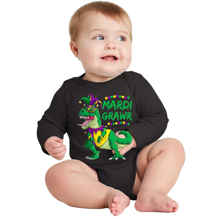 Mardi Grawr Dino Jester Outfit, Mardi Gras T Rex Kids Boys Baby Long Sleeve Bodysuit