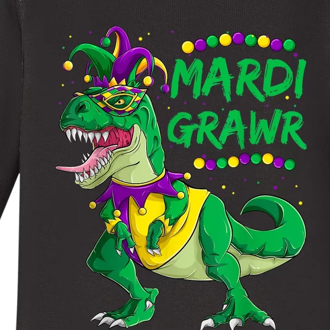 Mardi Grawr Dino Jester Outfit, Mardi Gras T Rex Kids Boys Baby Long Sleeve Bodysuit