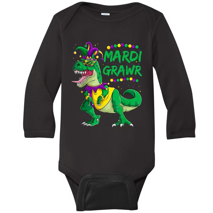 Mardi Grawr Dino Jester Outfit, Mardi Gras T Rex Kids Boys Baby Long Sleeve Bodysuit