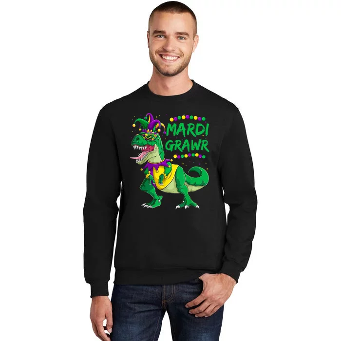 Mardi Grawr Dino Jester Outfit, Mardi Gras T Rex Kids Boys Tall Sweatshirt