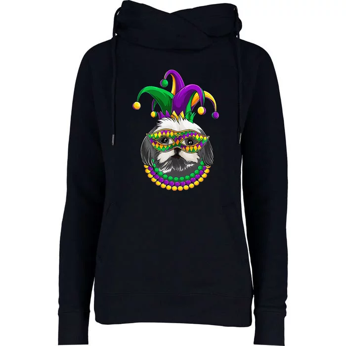 Mardi Gras Dog Apparel Shih Tzu Dog Mom Dad Lovers Womens Funnel Neck Pullover Hood