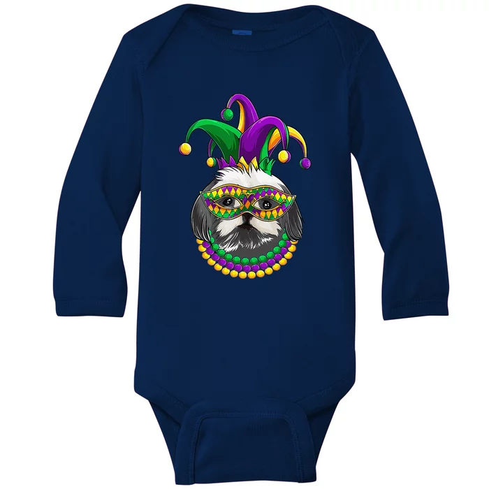 Mardi Gras Dog Apparel Shih Tzu Dog Mom Dad Lovers Baby Long Sleeve Bodysuit