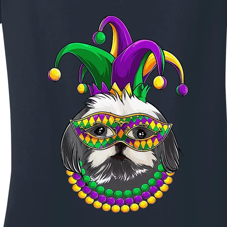 Mardi Gras Dog Apparel Shih Tzu Dog Mom Dad Lovers Women's V-Neck T-Shirt