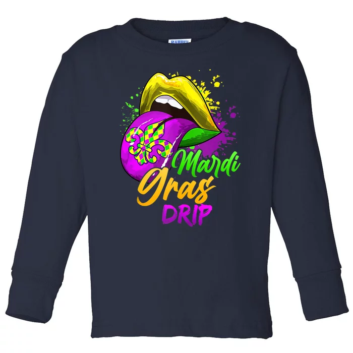 Mardi Gras Drip Mardi Gras Toddler Long Sleeve Shirt