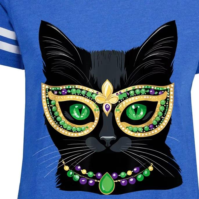 Mardi Gras Design Black Cat Mardi Gras Carnival Cat Lover Enza Ladies Jersey Football T-Shirt