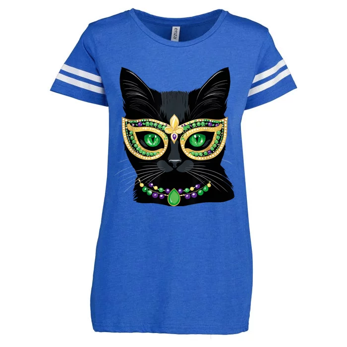 Mardi Gras Design Black Cat Mardi Gras Carnival Cat Lover Enza Ladies Jersey Football T-Shirt