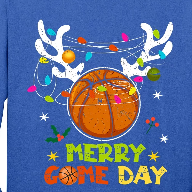 Merry Game Day Christmas Basketball Reindeer Xmas Sport Cool Gift Tall Long Sleeve T-Shirt