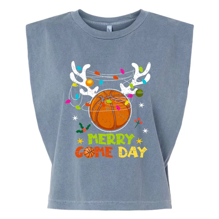 Merry Game Day Christmas Basketball Reindeer Xmas Sport Cool Gift Garment-Dyed Women's Muscle Tee