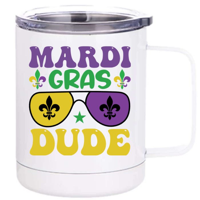 Mardi Gras Dude Sunglasses With Fleur De Lis Front & Back 12oz Stainless Steel Tumbler Cup