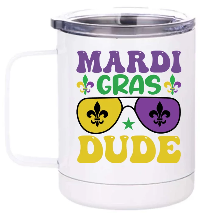 Mardi Gras Dude Sunglasses With Fleur De Lis Front & Back 12oz Stainless Steel Tumbler Cup