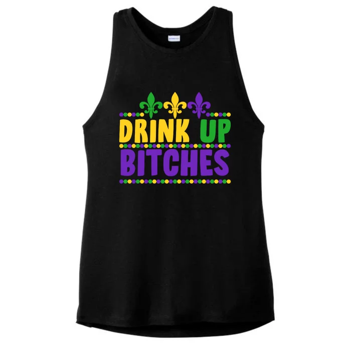 Mardi Gras Drink Up Bitches Ladies Tri-Blend Wicking Tank