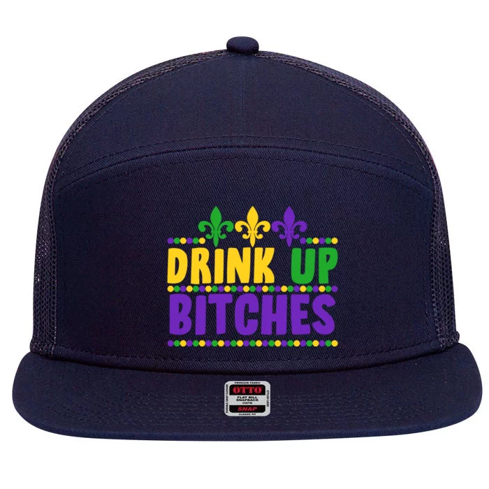 Mardi Gras Drink Up Bitches 7 Panel Mesh Trucker Snapback Hat