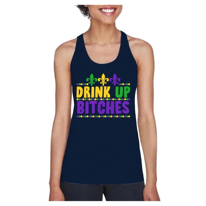 Mardi Gras Drink Up Bitches Women's Racerback Tank