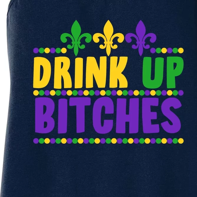 Mardi Gras Drink Up Bitches Women's Racerback Tank