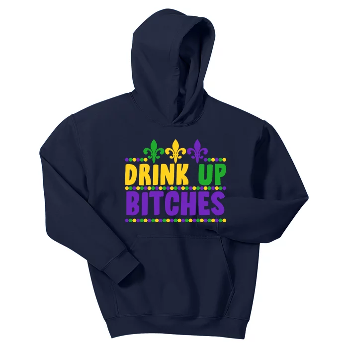 Mardi Gras Drink Up Bitches Kids Hoodie