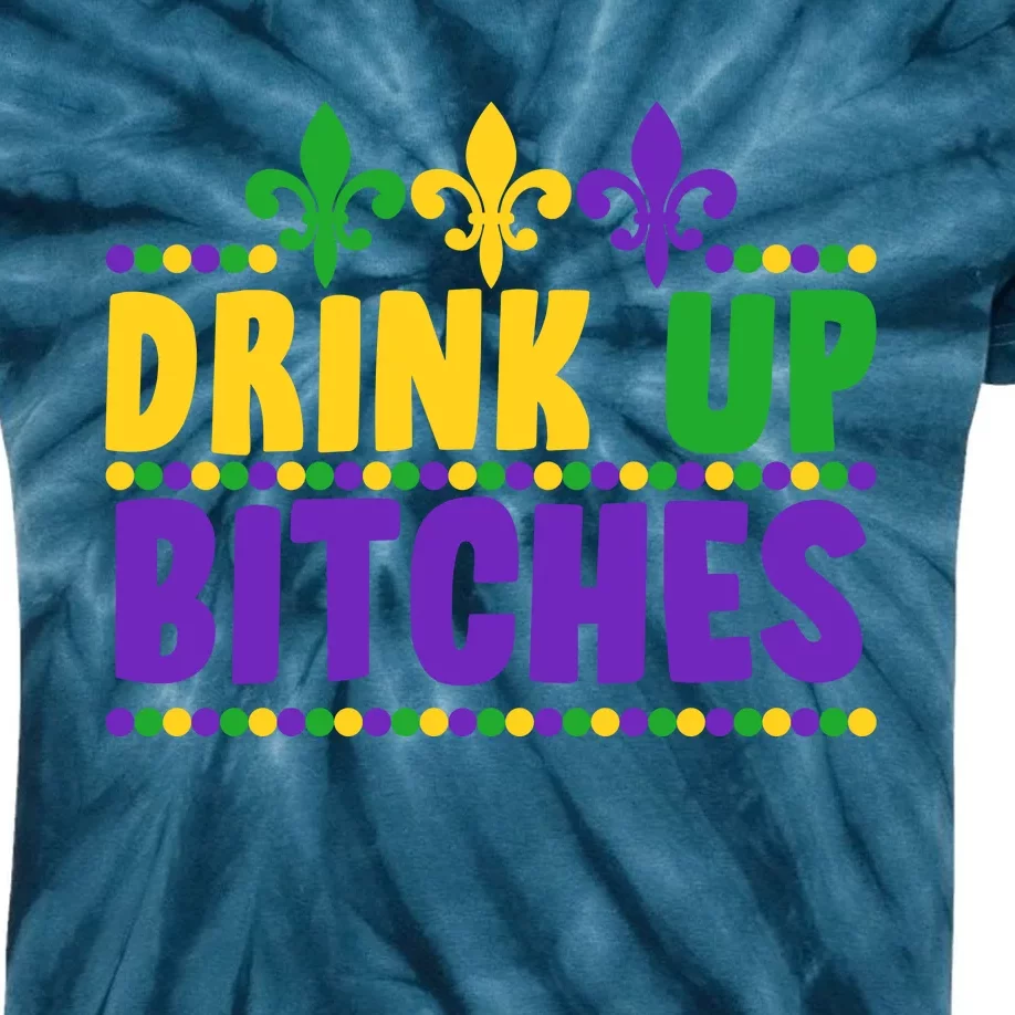 Mardi Gras Drink Up Bitches Kids Tie-Dye T-Shirt