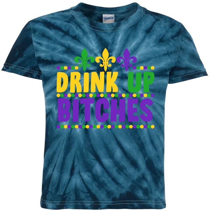 Mardi Gras Drink Up Bitches Kids Tie-Dye T-Shirt