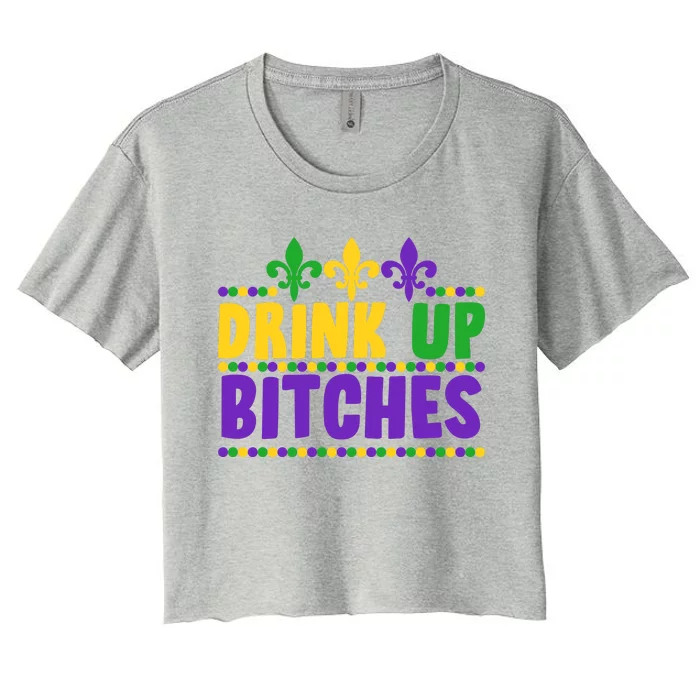 Mardi Gras Drink Up Bitches Women's Crop Top Tee