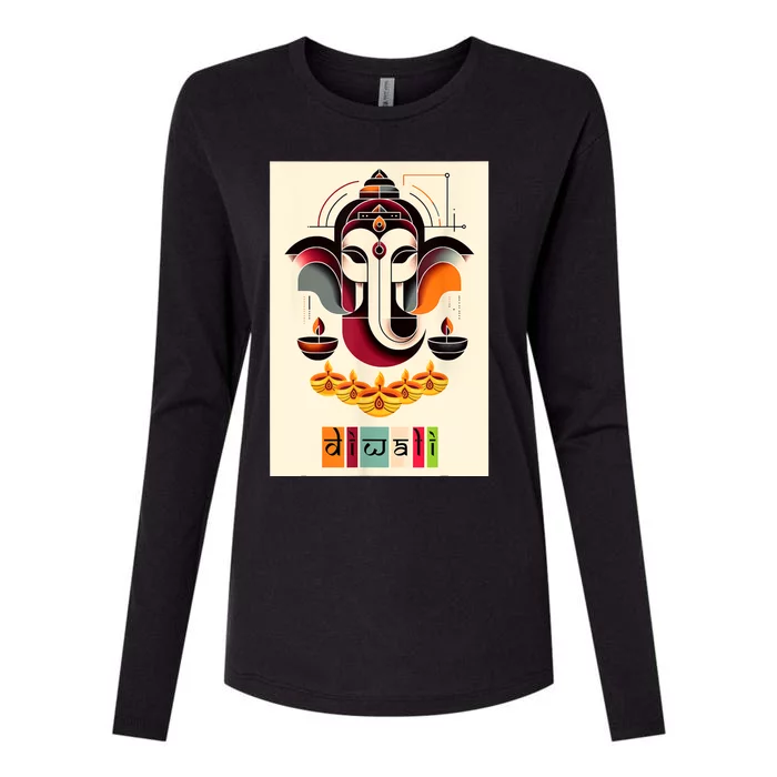 Modern Ganesh Diwali Festival Of Light Colorful Hindu Art Womens Cotton Relaxed Long Sleeve T-Shirt