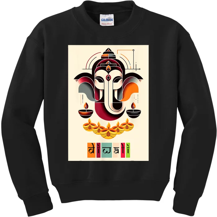 Modern Ganesh Diwali Festival Of Light Colorful Hindu Art Kids Sweatshirt