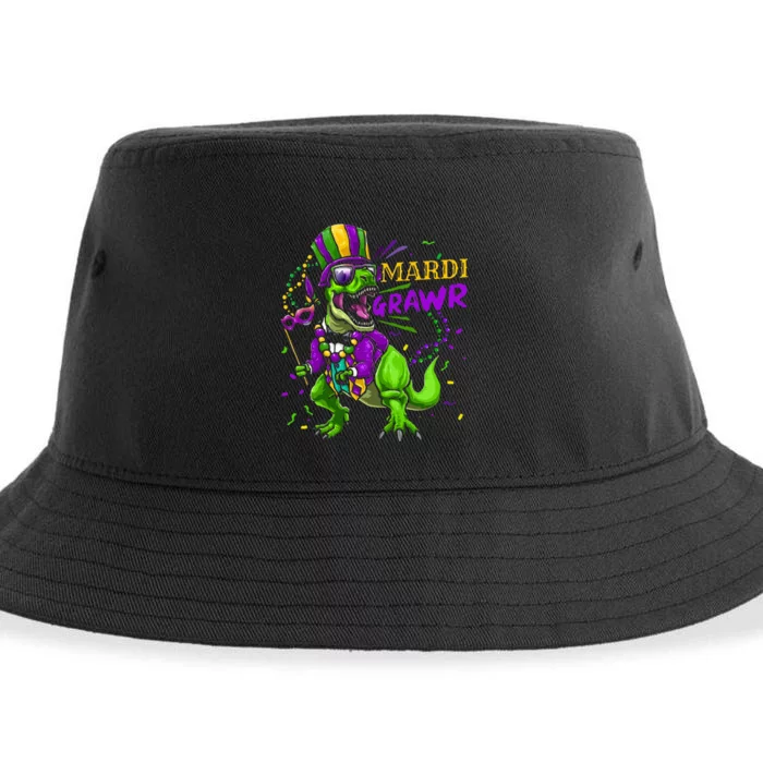 Mardi Gras Dabbing T Rex Dinosaur Mardi Grawr Bead Costume Sustainable Bucket Hat