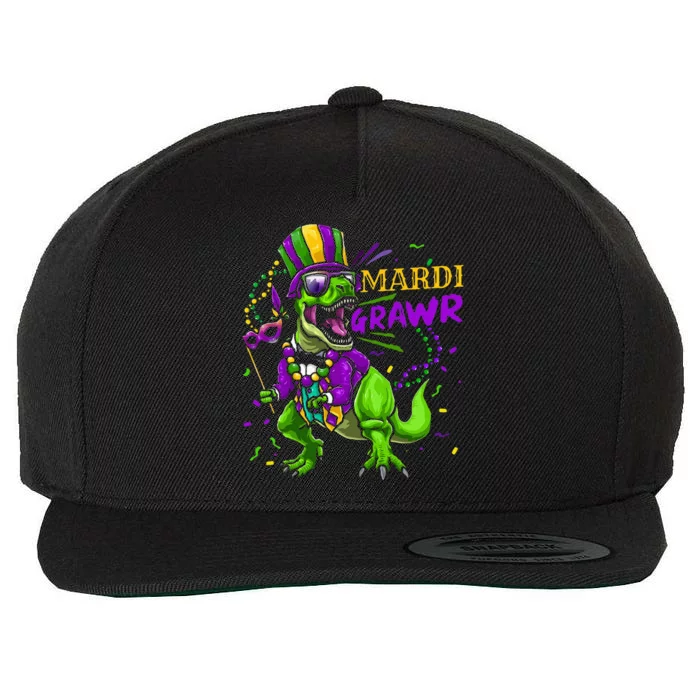 Mardi Gras Dabbing T Rex Dinosaur Mardi Grawr Bead Costume Wool Snapback Cap