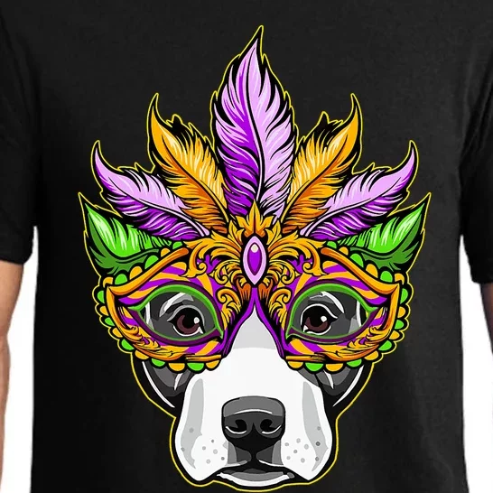 Mardi Gras Dog Mask Pitbull Funny Party Carnival Gift Pajama Set