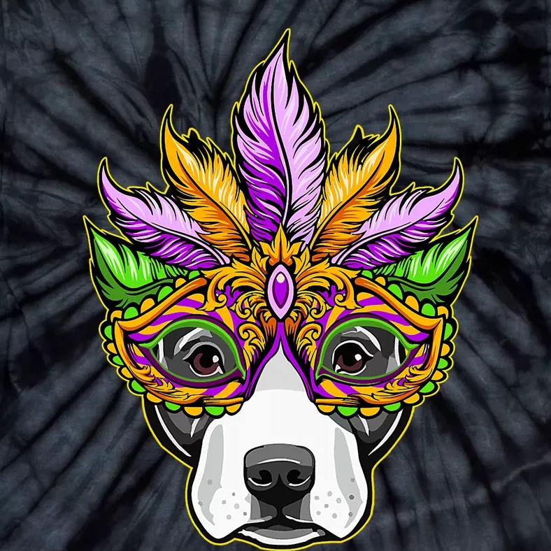 Mardi Gras Dog Mask Pitbull Funny Party Carnival Gift Tie-Dye T-Shirt