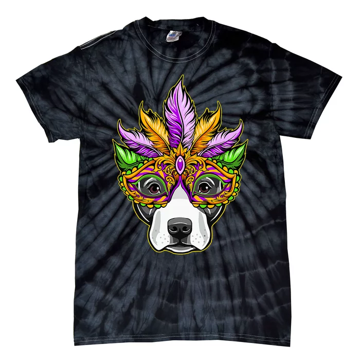 Mardi Gras Dog Mask Pitbull Funny Party Carnival Gift Tie-Dye T-Shirt