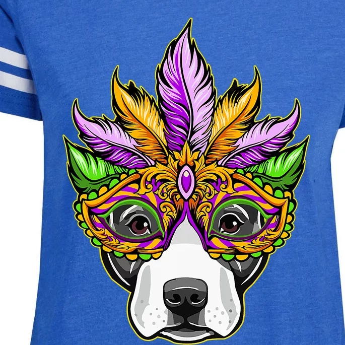 Mardi Gras Dog Mask Pitbull Funny Party Carnival Gift Enza Ladies Jersey Football T-Shirt