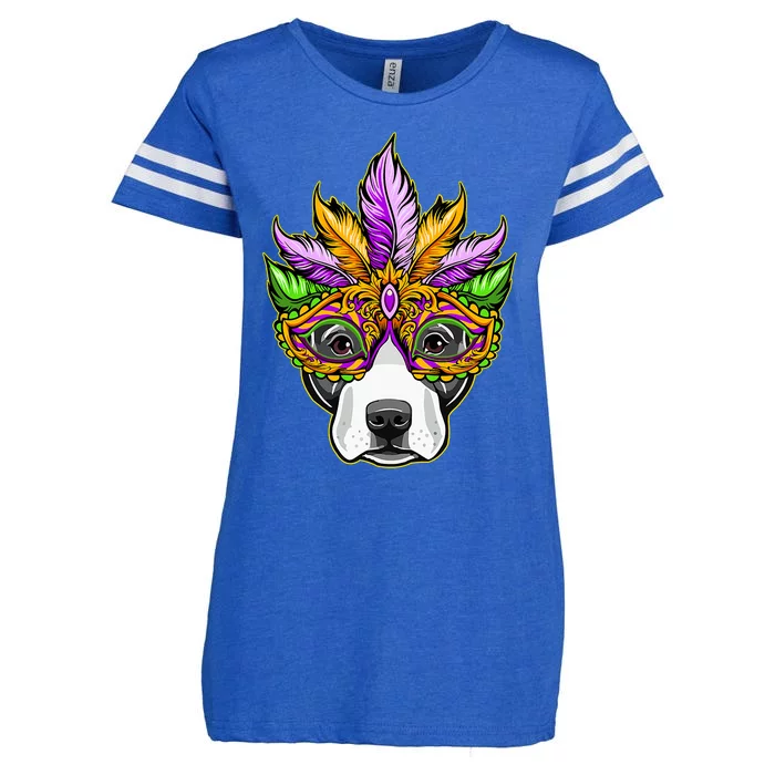 Mardi Gras Dog Mask Pitbull Funny Party Carnival Gift Enza Ladies Jersey Football T-Shirt