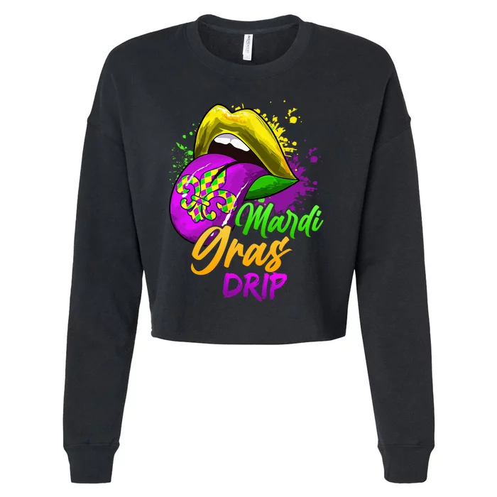 Mardi Gras Drip Mardi Gras Cropped Pullover Crew