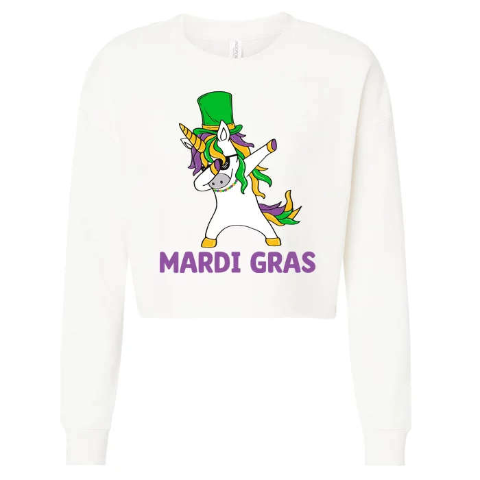 Mardi Gras Dabbing Unicorn Carnival Cropped Pullover Crew