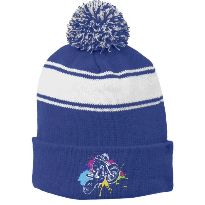 Motocross Gift Dirt Bike Gift Off Road Gift Stripe Pom Pom Beanie