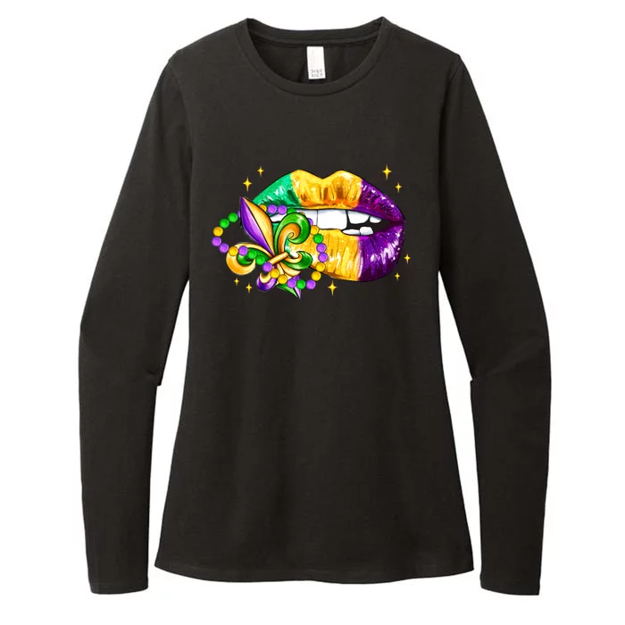 Mardi Gras Festive Lips Womens CVC Long Sleeve Shirt