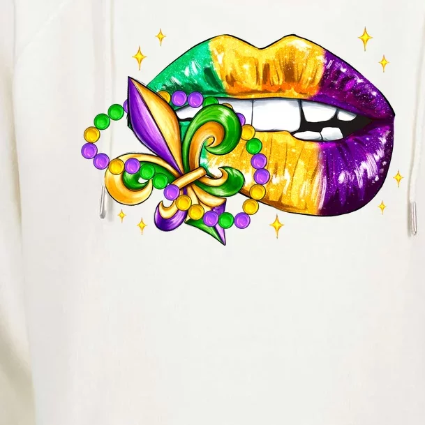 Mardi Gras Festive Lips Womens Funnel Neck Pullover Hood