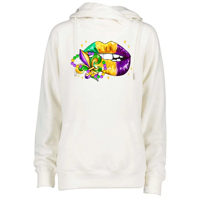 Mardi Gras Festive Lips Womens Funnel Neck Pullover Hood