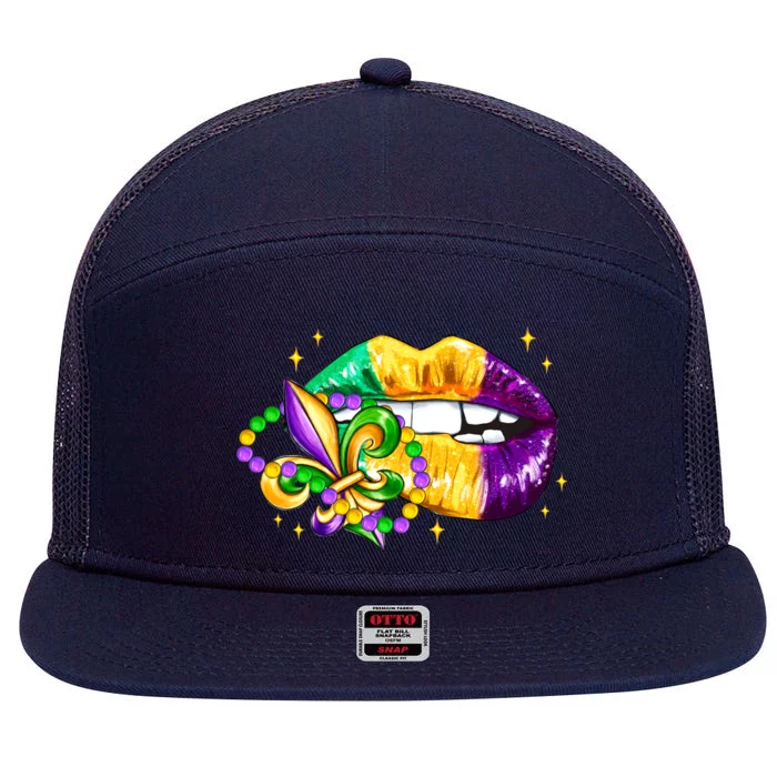 Mardi Gras Festive Lips 7 Panel Mesh Trucker Snapback Hat