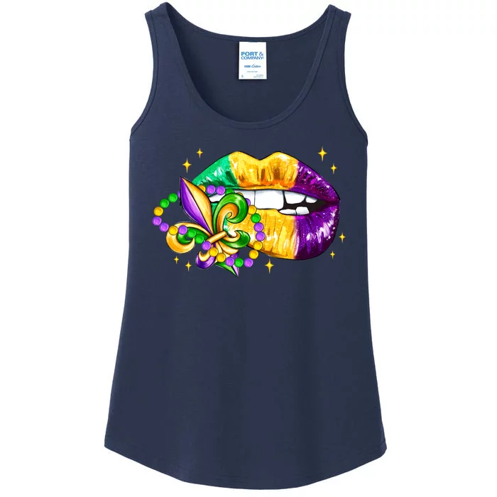 Mardi Gras Festive Lips Ladies Essential Tank