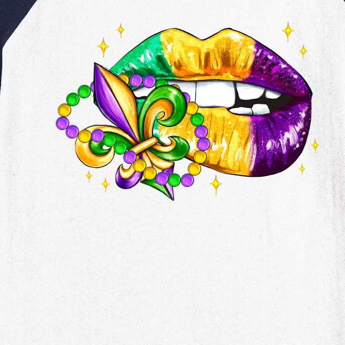 Mardi Gras Festive Lips Baseball Sleeve Shirt