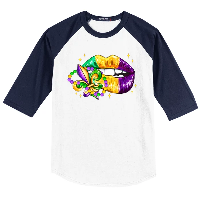 Mardi Gras Festive Lips Baseball Sleeve Shirt