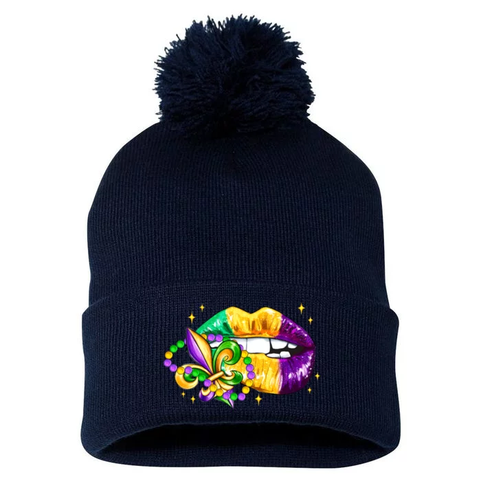 Mardi Gras Festive Lips Pom Pom 12in Knit Beanie