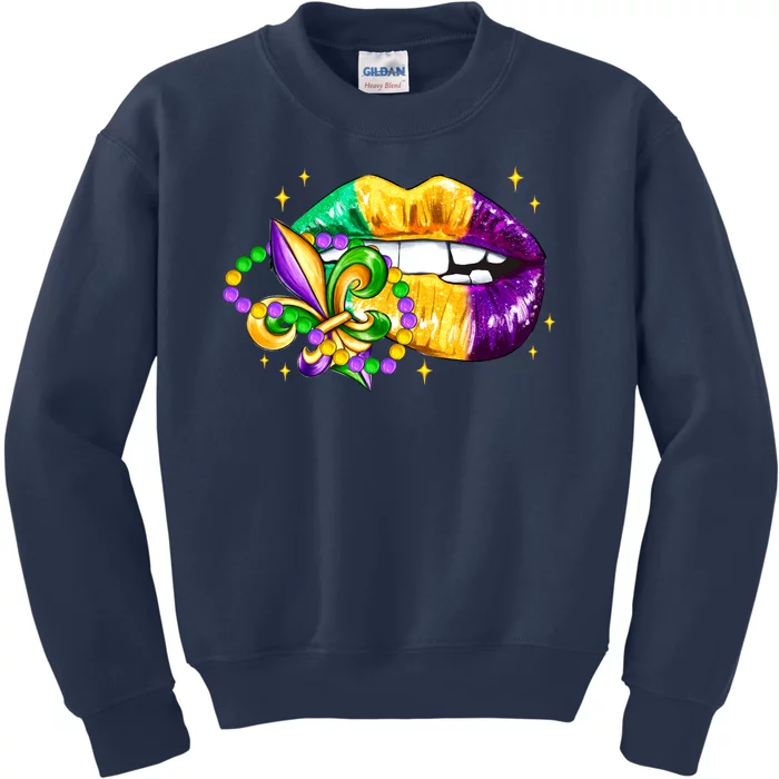 Mardi Gras Festive Lips Kids Sweatshirt