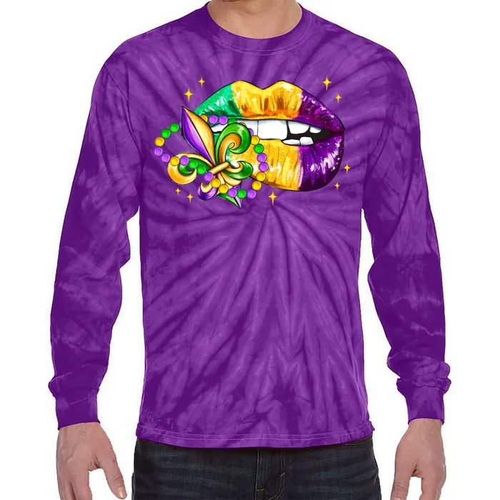 Mardi Gras Festive Lips Tie-Dye Long Sleeve Shirt