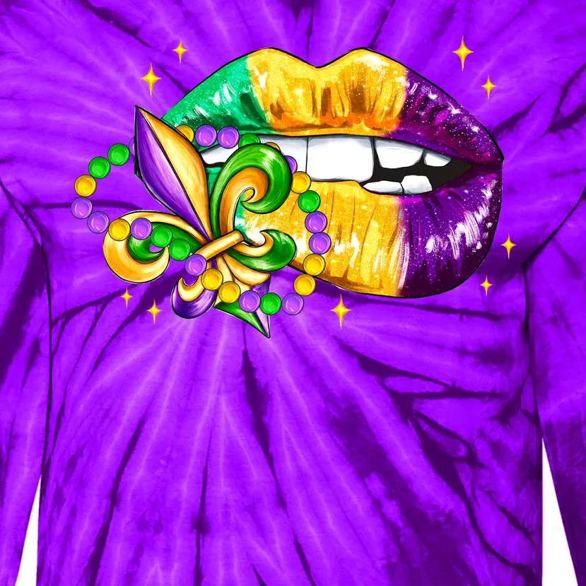 Mardi Gras Festive Lips Tie-Dye Long Sleeve Shirt