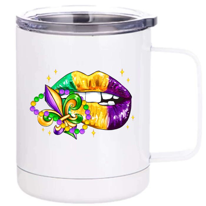 Mardi Gras Festive Lips Front & Back 12oz Stainless Steel Tumbler Cup