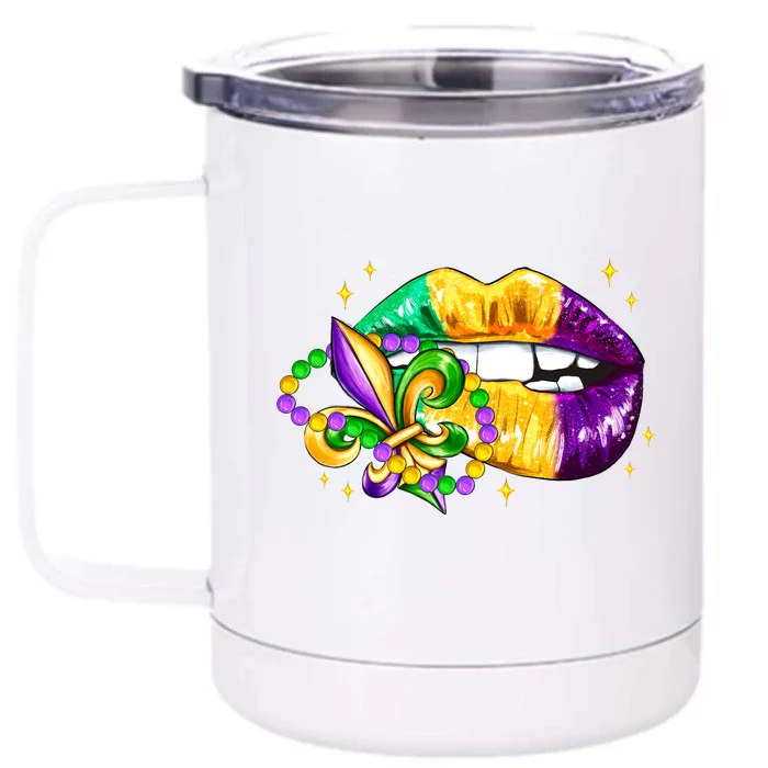 Mardi Gras Festive Lips Front & Back 12oz Stainless Steel Tumbler Cup