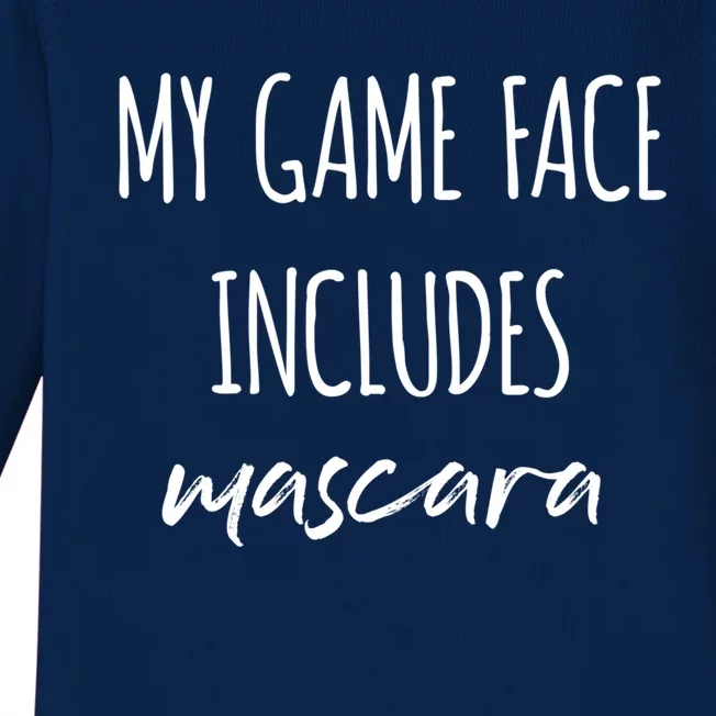 My Game Face Includes Mascara Football Season Fall Autumn Gift Baby Long Sleeve Bodysuit