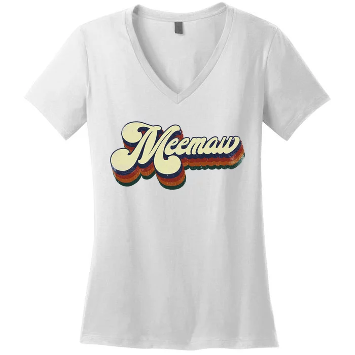 Meemaw Gifts For Grandma Retro Vintage MotherS Day Meemaw Women's V-Neck T-Shirt