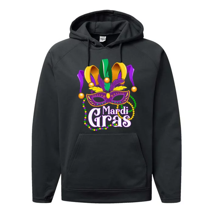 Mardi Gras For Beads Mask Feathers Performance Fleece Hoodie